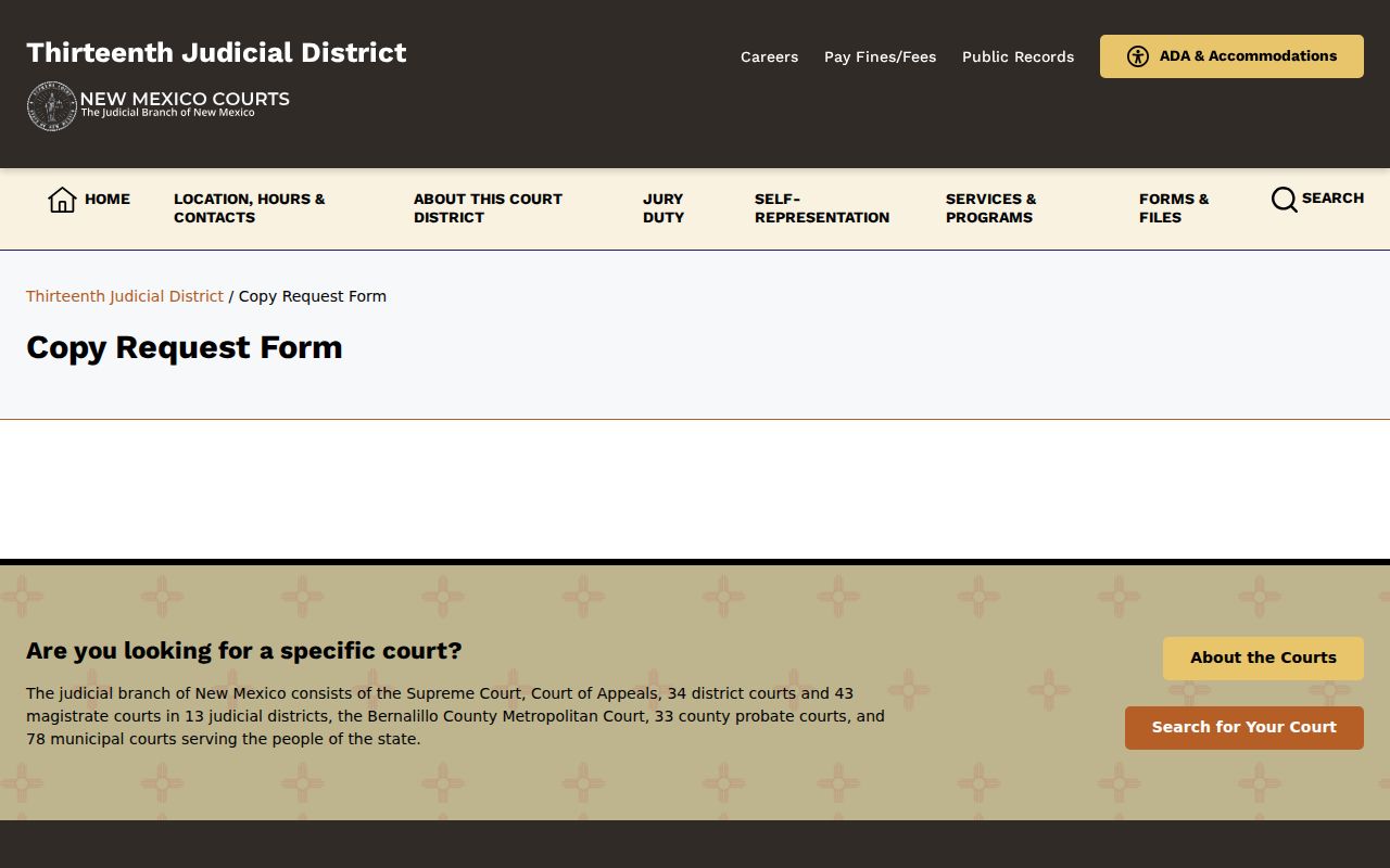 Valencia County bench warrant court copy request form