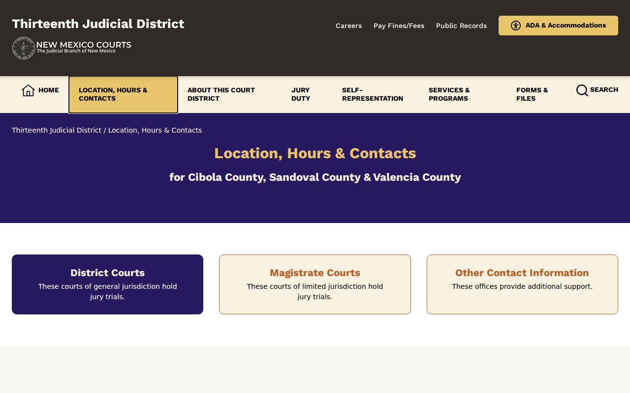 Valencia County arrest warrant District Court contact page