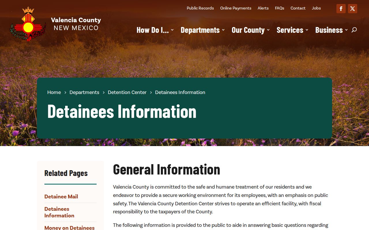 Valencia County arrest warrant detention information page