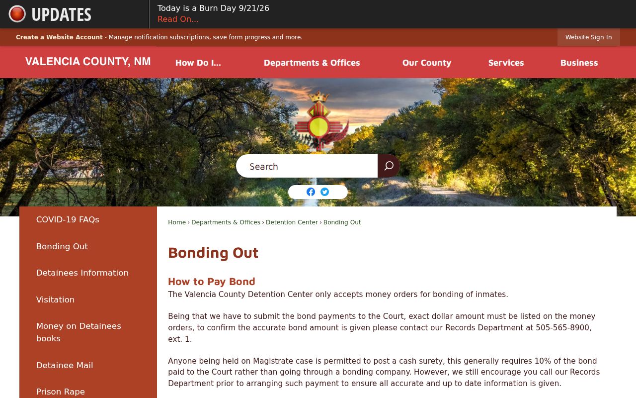 Valencia County warrant records bonding instructions