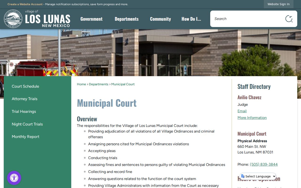 Los Lunas warrants municipal court contact page