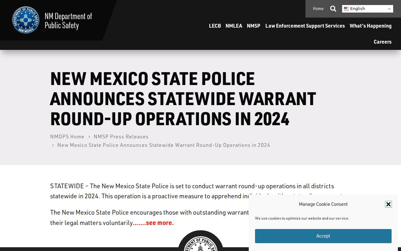 Valencia County active warrants statewide process notice