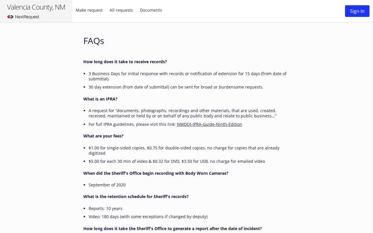 Valencia County warrant search NextRequest FAQ